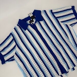Original Use Knit Button Down Mens XXL Blue White Striped NWT Heavy Knit Shirt